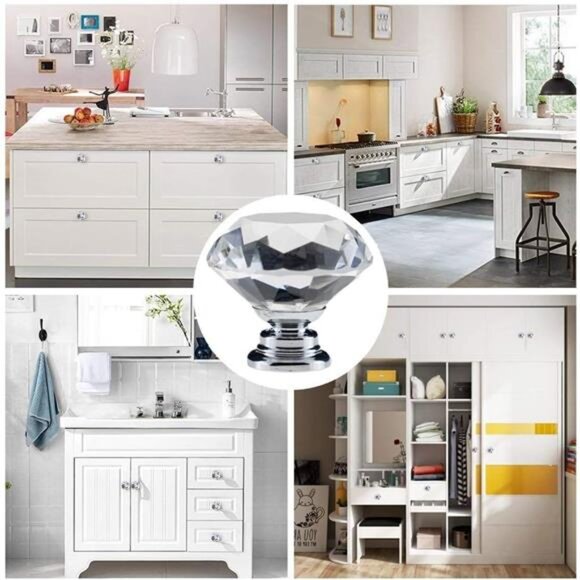 12 Pack Drawer Knobs Diamond Shaped Crystal Glass 30mm Cabinet Knobs - Picture 6 of 7